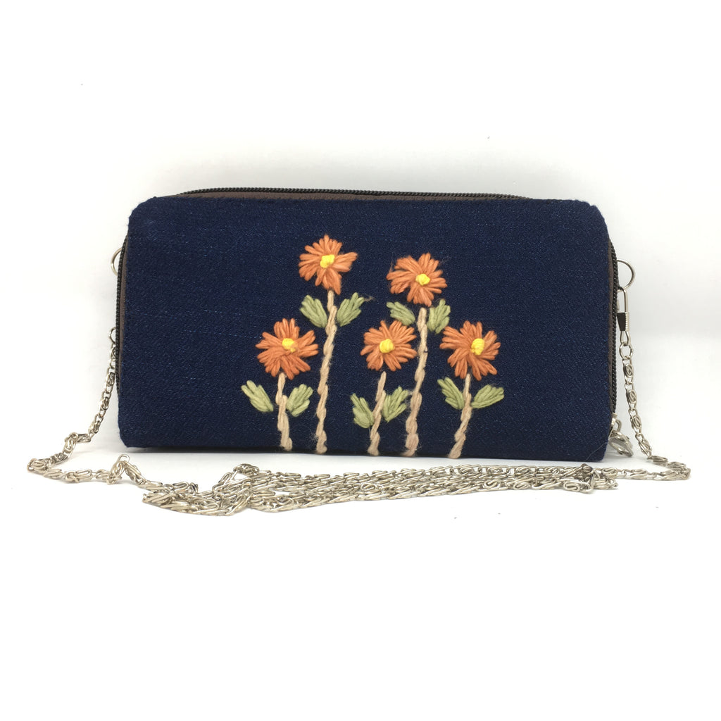 Handmade Natural Indigo Dye Two Zipper Purse with Removable Chain
