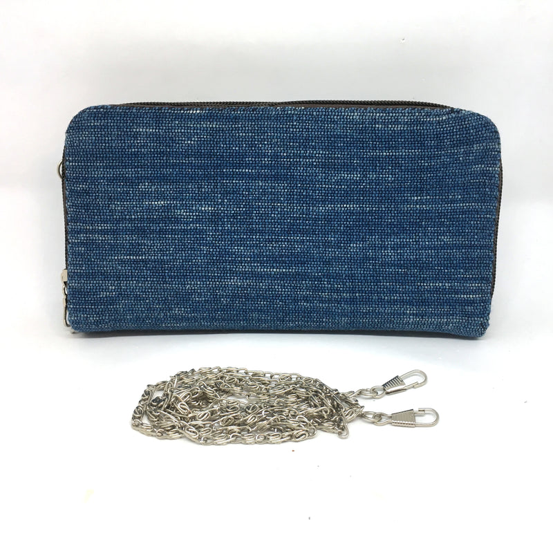 Handmade Cotton Natural Indigo Dye Two Zipper Purse with Removable Chain