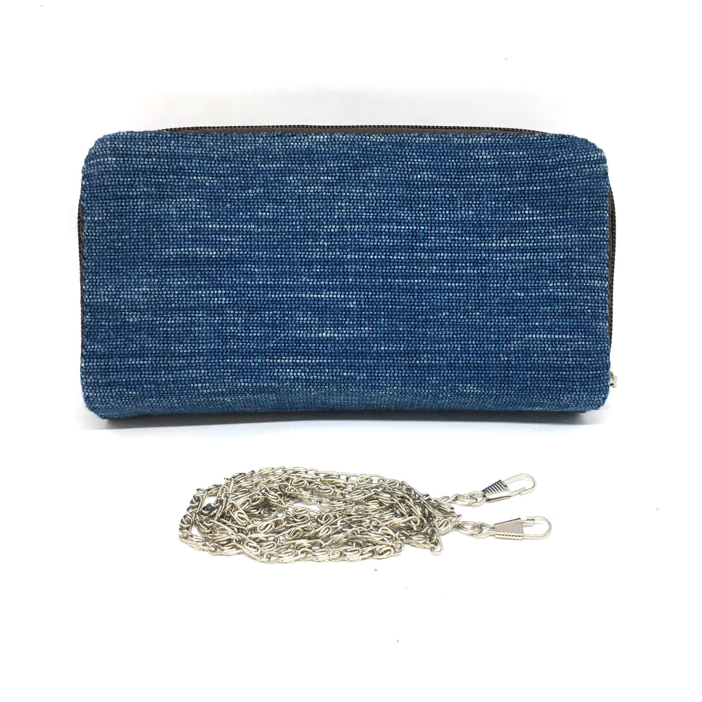 Handmade Cotton Natural Indigo Dye Two Zipper Purse with Removable Chain