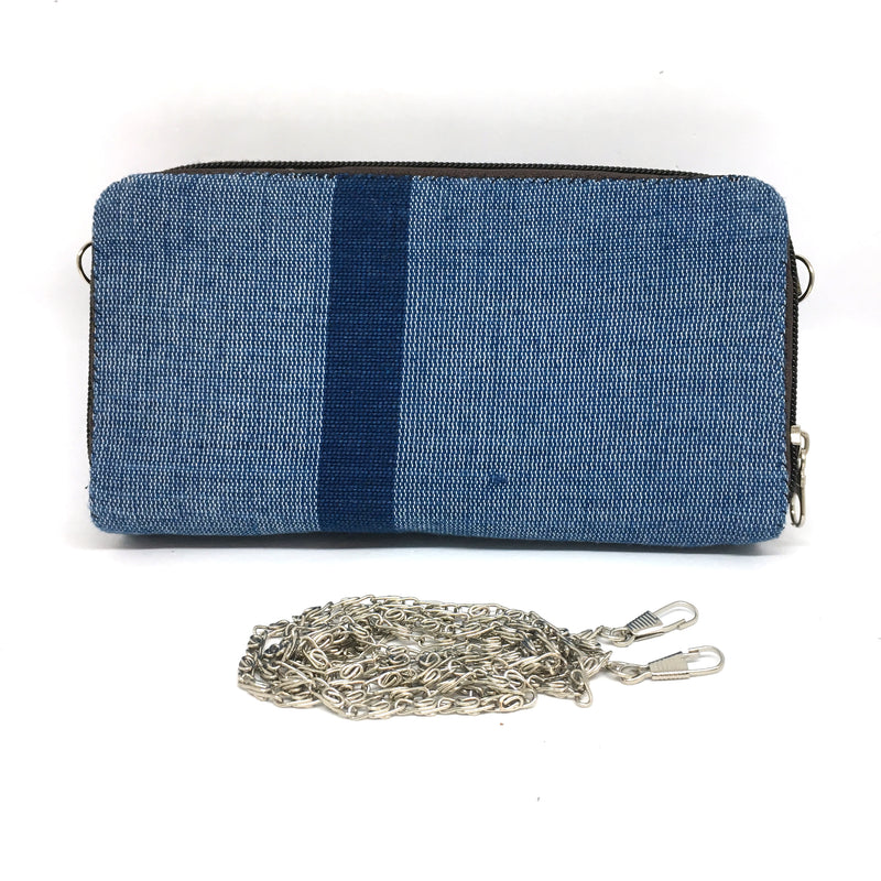 Handmade Natural Indigo Dye Two Zipper Purse with Removable Chain