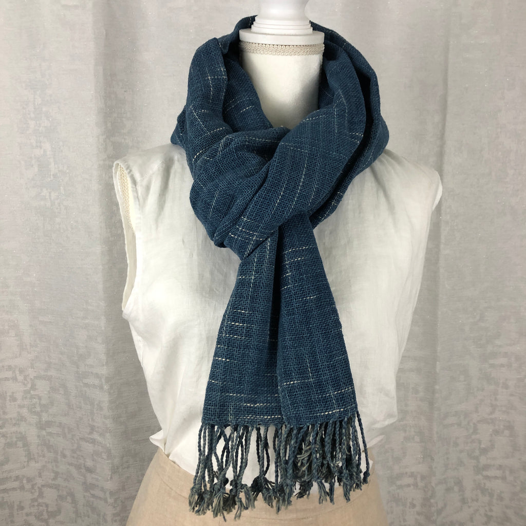 Indigo Tie Dyed Cotton Scarf Handmade Hand Dyed with Natural Plant Dye #C03
