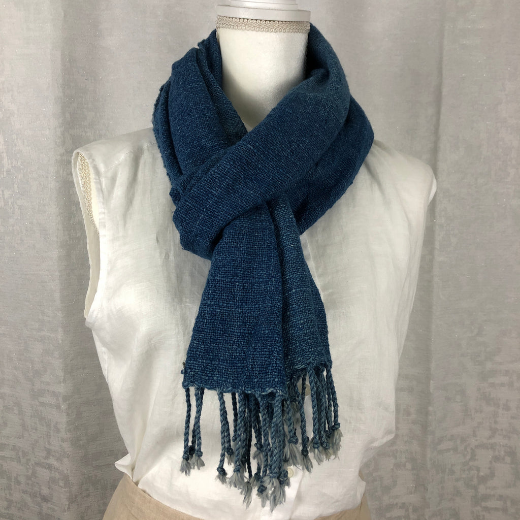 Indigo Tie Dyed Blue Cotton Scarf Handmade Hand Dyed with Natural Plant Dye #C04