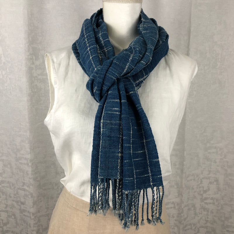 Indigo Tie Dyed Blue Cotton Scarf Handmade Hand Dyed with Natural Plant Dye #C07