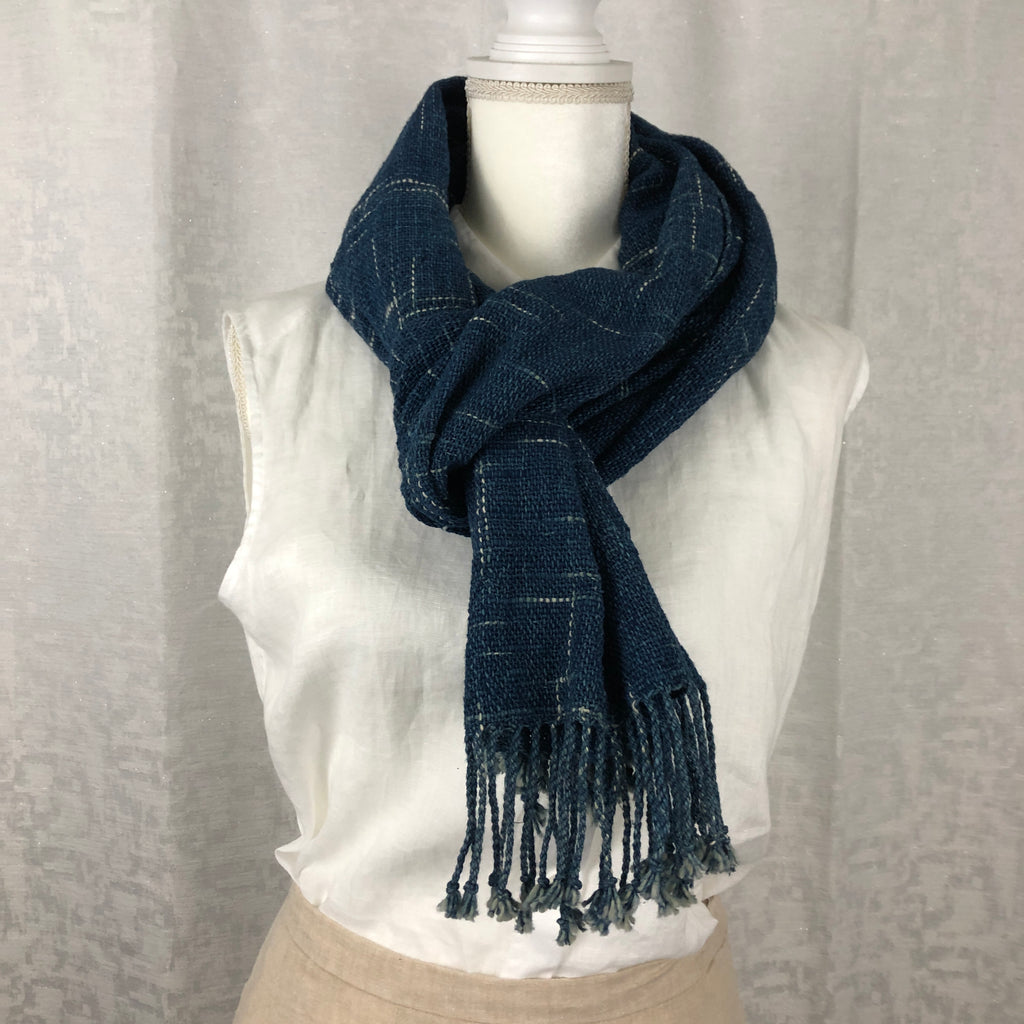 Indigo Tie Dyed Blue Cotton Scarf Handmade Hand Dyed with Natural Plant Dye #C09