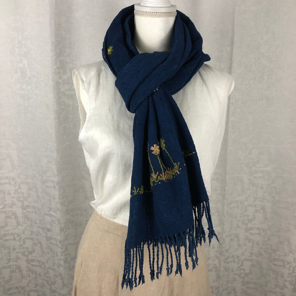 Indigo Tie Dyed Blue Cotton Scarf Handmade Hand Dyed with Natural Plant Dye #C12