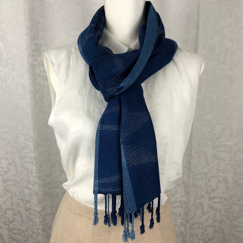 Indigo Tie Dyed Blue Rayon Scarf Handmade Hand Dyed with Natural Plant Dye #R02