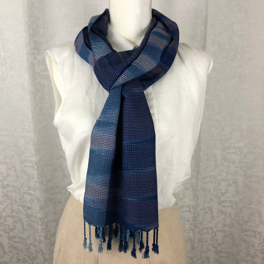 Indigo Tie Dyed Blue Rayon Scarf Handmade Hand Dyed with Natural Plant Dye #R03