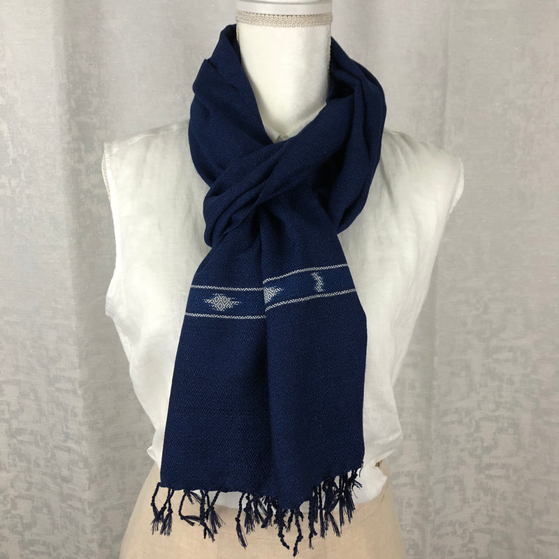 Indigo Tie Dyed Blue Rayon Scarf Handmade Hand Dyed with Natural Plant Dye #R09