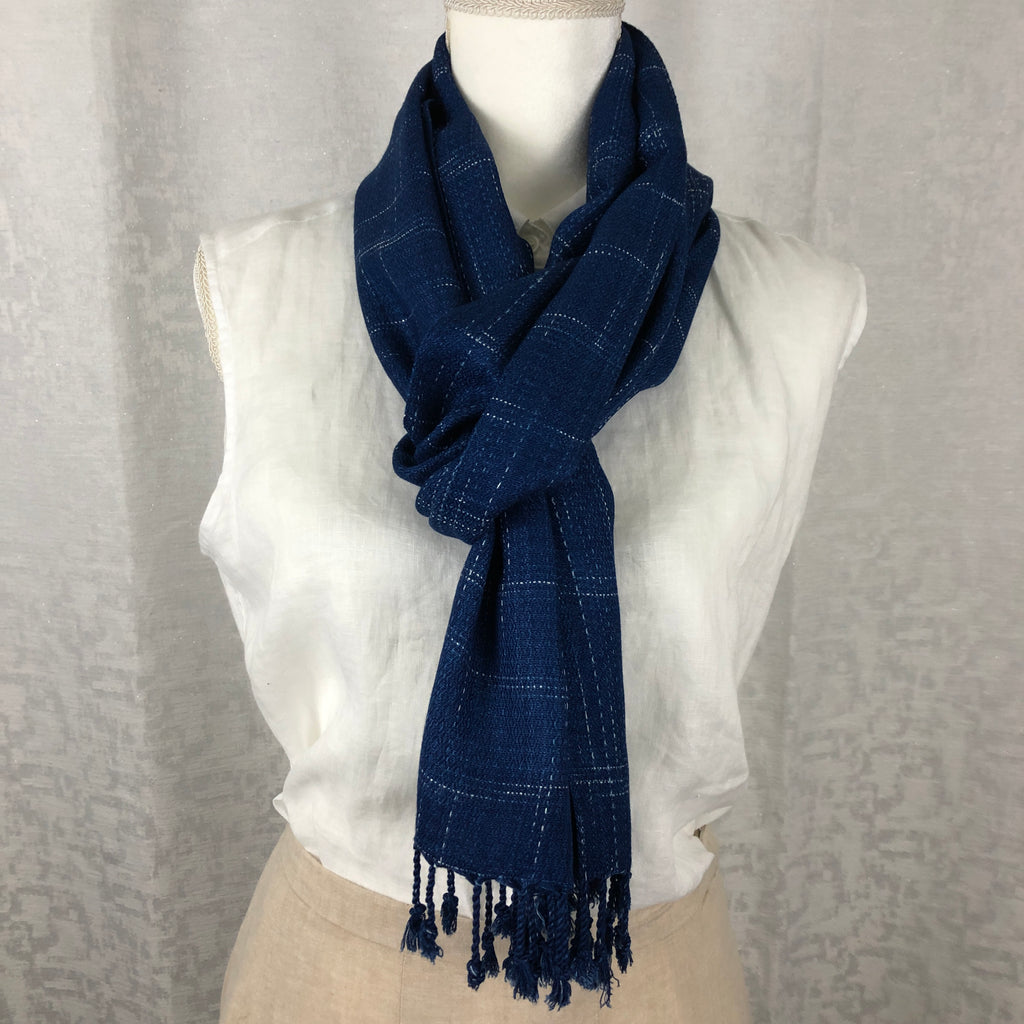 Indigo Tie Dyed Blue Rayon Scarf Handmade Hand Dyed with Natural Plant Dye #R14