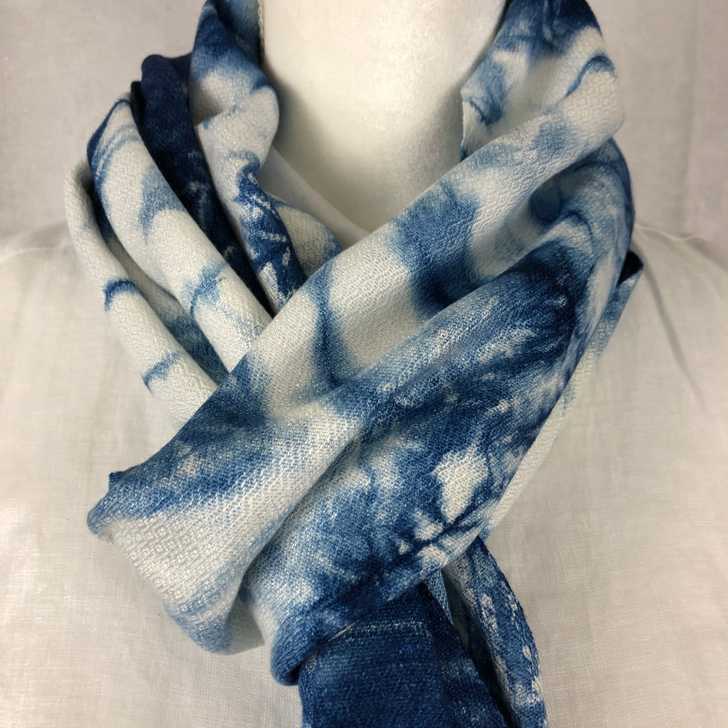 Indigo Tie Dyed Blue Rayon Scarf Handmade Hand Dyed with Natural Plant Dye #R15