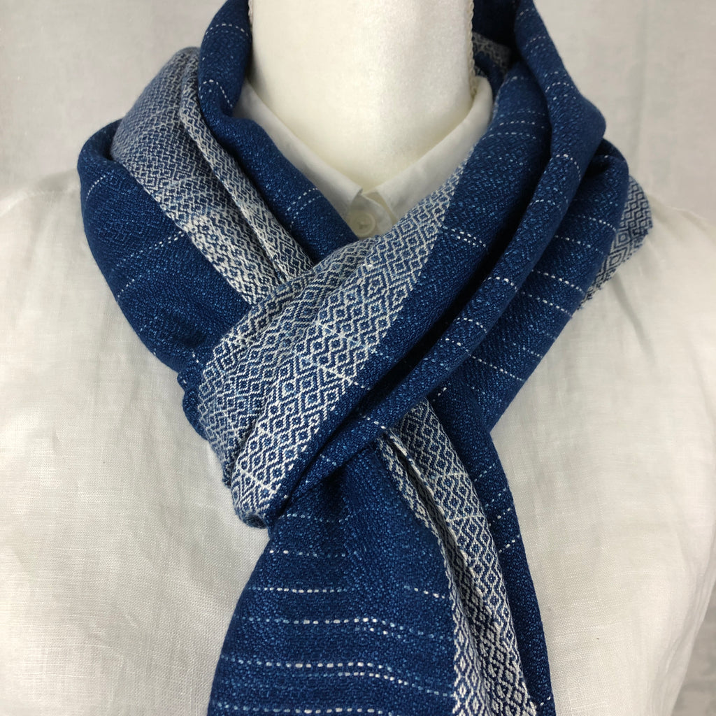 Indigo Tie Dyed Blue Rayon Scarf Handmade Hand Dyed with Natural Plant Dye #R17