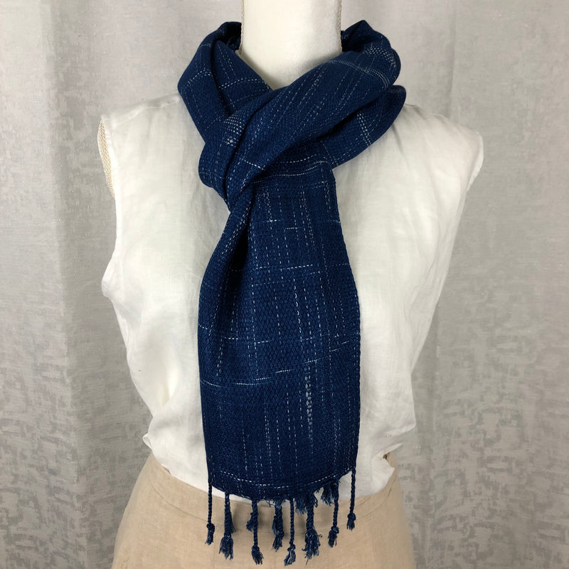 Indigo Tie Dyed Blue Rayon Scarf Handmade Hand Dyed with Natural Plant Dye #R18