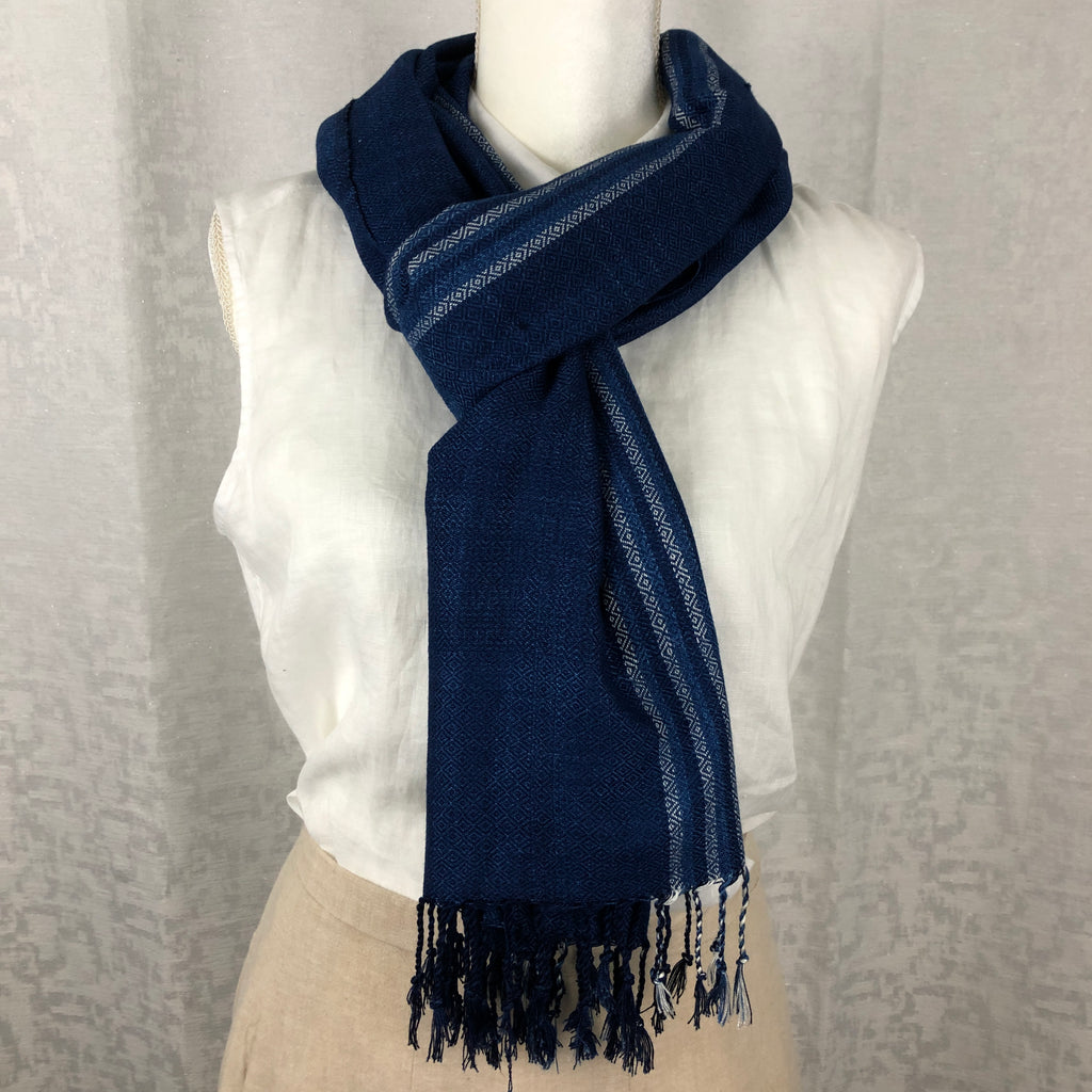 Indigo Tie Dyed Blue Rayon Scarf Handmade Hand Dyed with Natural Plant Dye #R19