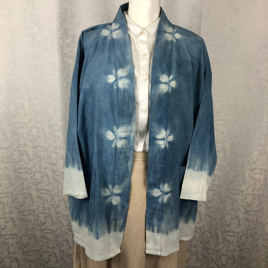 Indigo Tie Dyed Blue Shibori Cotton Cardigan Handmade Hand Dyed Natural Plant Dye #S01
