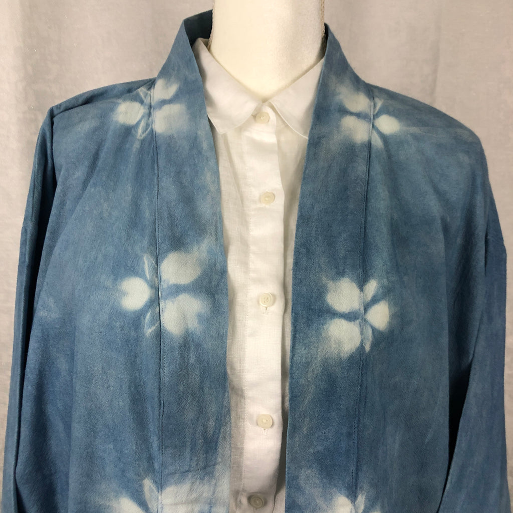Indigo Tie Dyed Blue Shibori Cotton Cardigan Handmade Hand Dyed Natural Plant Dye #S01