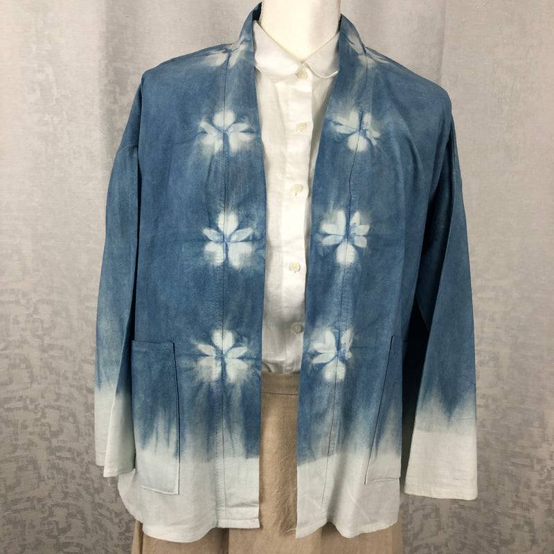 Indigo Tie Dyed Blue Shibori Cotton Cardigan Handmade Hand Dyed Natural Plant Dye #S02